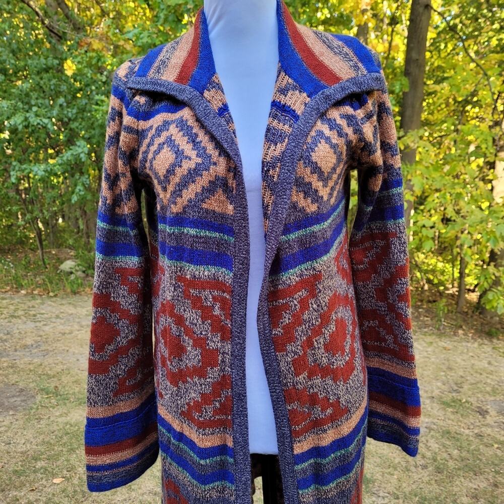 Cable & Gauge Long Southwestern Style Cardigan Sweater size Medium - Picture 2 of 15